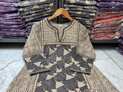 Jaipuri Printed Cotton Kurti Set with Printed Pant & Malmal Dupatta