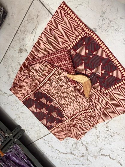 Jaipuri Printed Cotton Kurti Set with Printed Pant & Malmal Dupatta