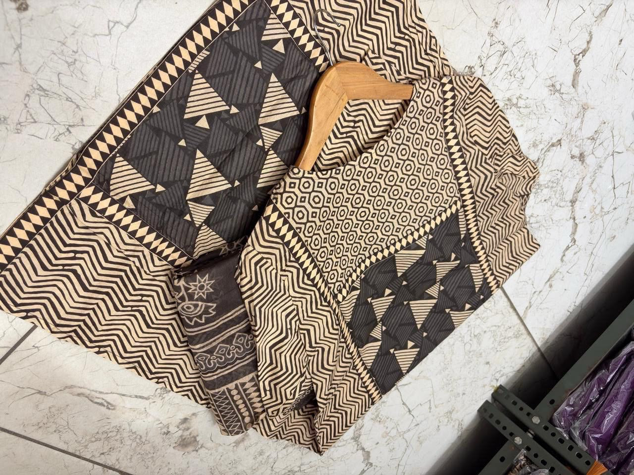 Jaipuri Printed Cotton Kurti Set with Printed Pant & Malmal Dupatta