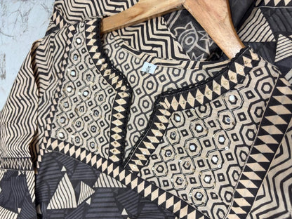 Jaipuri Printed Cotton Kurti Set with Printed Pant & Malmal Dupatta