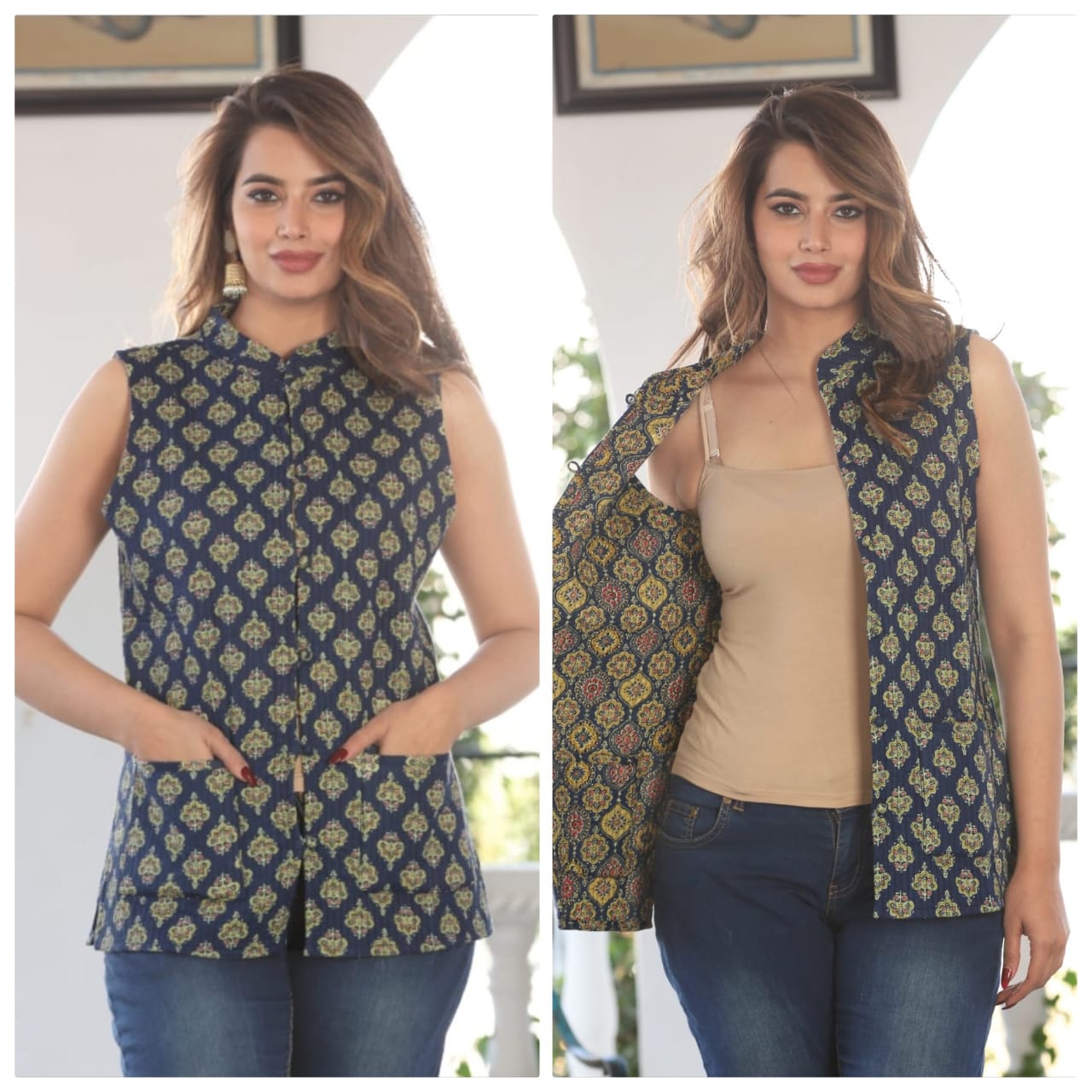 Jaipuri Quilted Reversible Cotton Jacket with Kapas Filling – 28 Inches