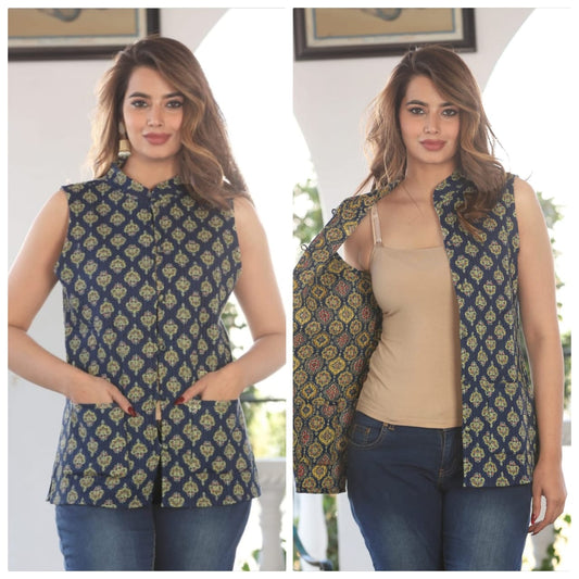 Jaipuri Quilted Reversible Cotton Jacket with Kapas Filling – 28 Inches