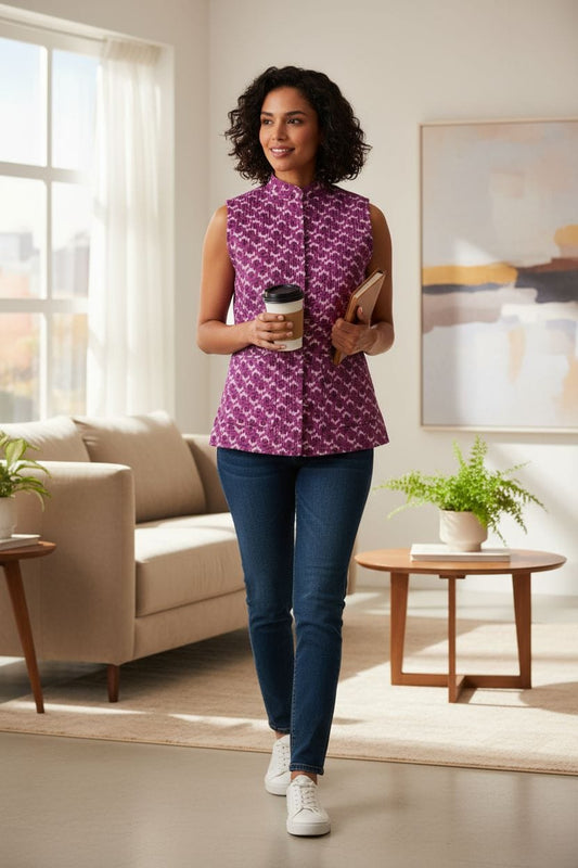 Jaipuri Quilted Reversible Cotton Jacket with Kapas Filling – 28 Inches