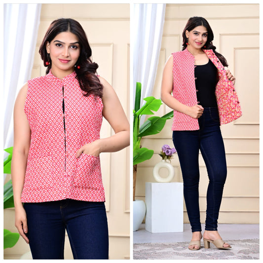 Jaipuri Quilted Reversible Cotton Jacket with Kapas Filling – 28 Inches