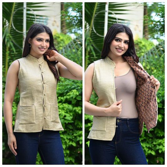 Jaipuri Quilted Reversible Cotton Jacket with Kapas Filling – 28 Inches