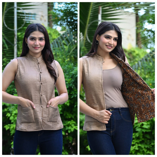 Jaipuri Quilted Reversible Cotton Jacket with Kapas Filling – 28 Inches