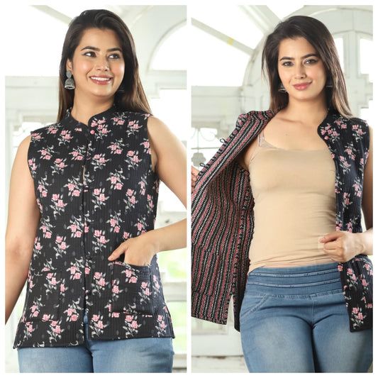 Jaipuri Quilted Reversible Cotton Jacket with Kapas Filling – 28 Inches