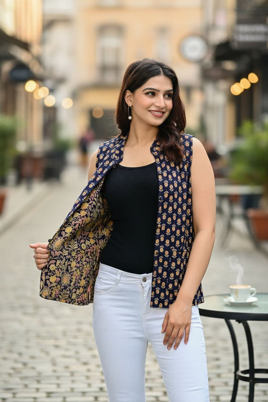 Jaipuri Quilted Reversible Cotton Jacket with Kapas Filling – 28 Inches