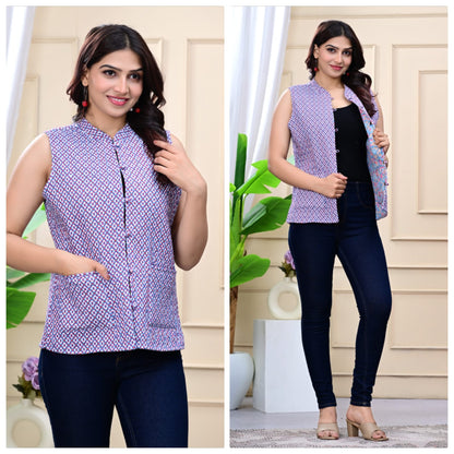 Jaipuri Quilted Reversible Cotton Jacket with Kapas Filling – 28 Inches