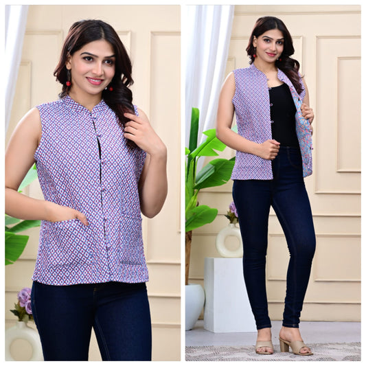 Jaipuri Quilted Reversible Cotton Jacket with Kapas Filling – 28 Inches