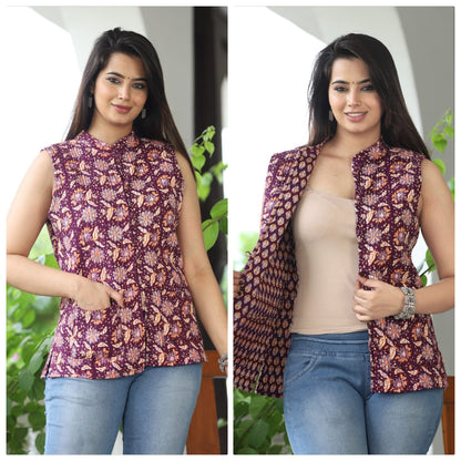 Jaipuri Quilted Reversible Cotton Jacket with Kapas Filling – 28 Inches