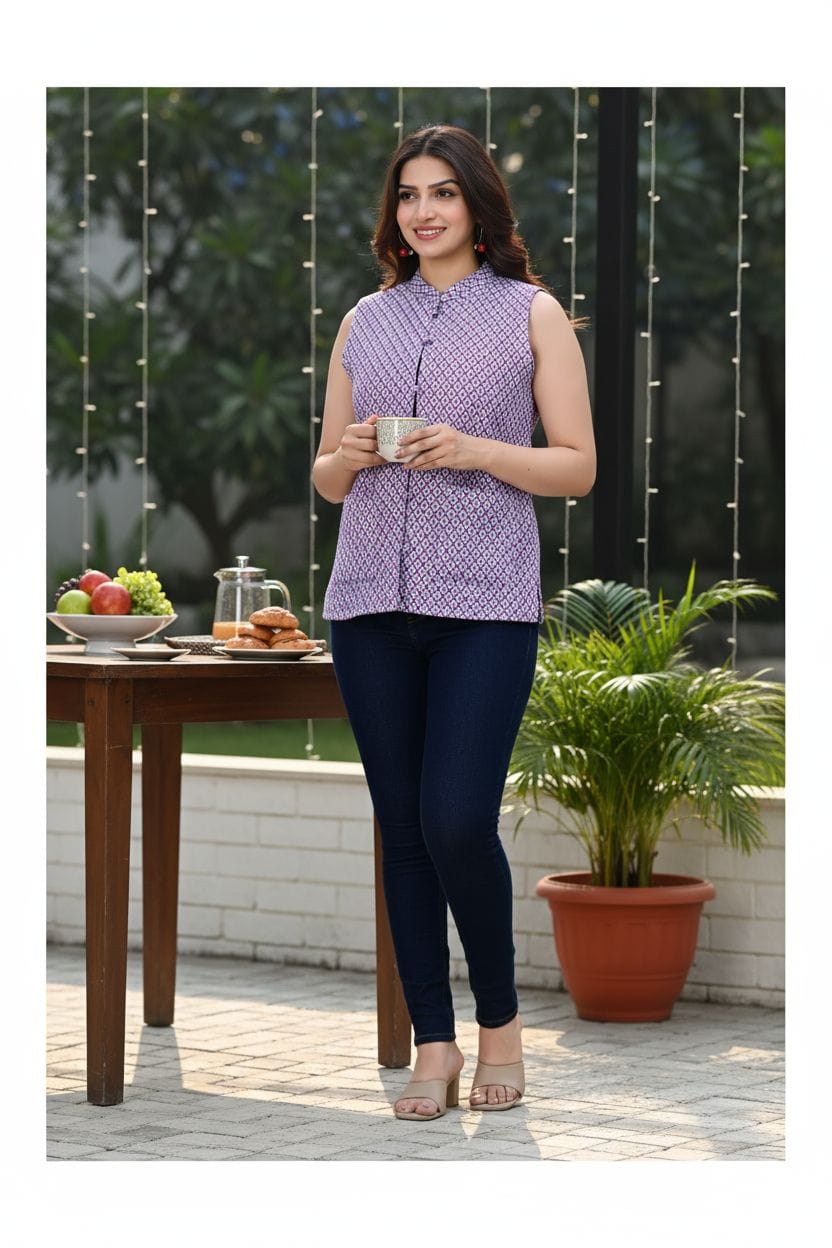 Jaipuri Quilted Reversible Cotton Jacket with Kapas Filling – 28 Inches