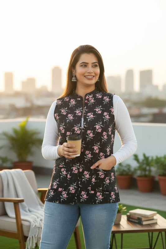 Jaipuri Quilted Reversible Cotton Jacket with Kapas Filling – 28 Inches