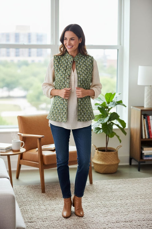 Jaipuri Quilted Reversible Cotton Jacket with Kapas Filling – 28 Inches