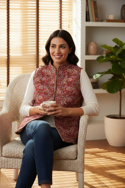 Jaipuri Quilted Reversible Cotton Jacket with Kapas Filling – 28 Inches