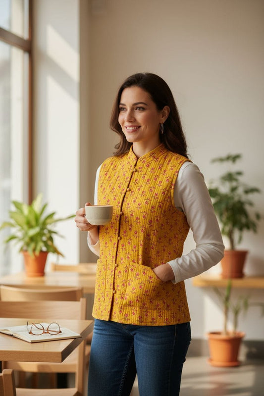 Jaipuri Quilted Reversible Cotton Jacket with Kapas Filling – 28 Inches