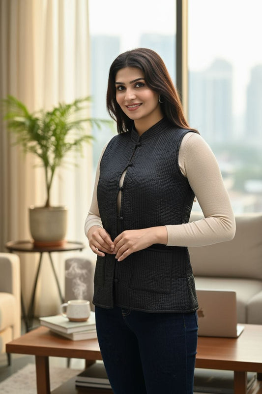 Jaipuri Quilted Reversible Cotton Jacket with Kapas Filling – 28 Inches