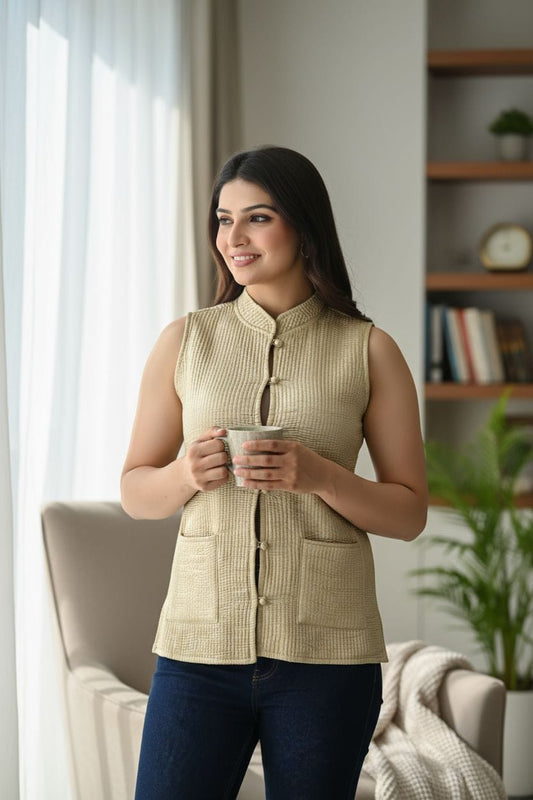 Jaipuri Quilted Reversible Cotton Jacket with Kapas Filling – 28 Inches