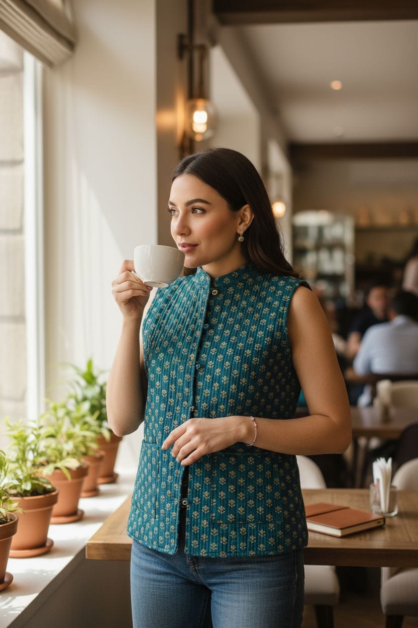 Jaipuri Quilted Reversible Cotton Jacket with Kapas Filling – 28 Inches