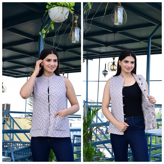 Jaipuri Quilted Reversible Cotton Jacket with Kapas Filling – 28 Inches