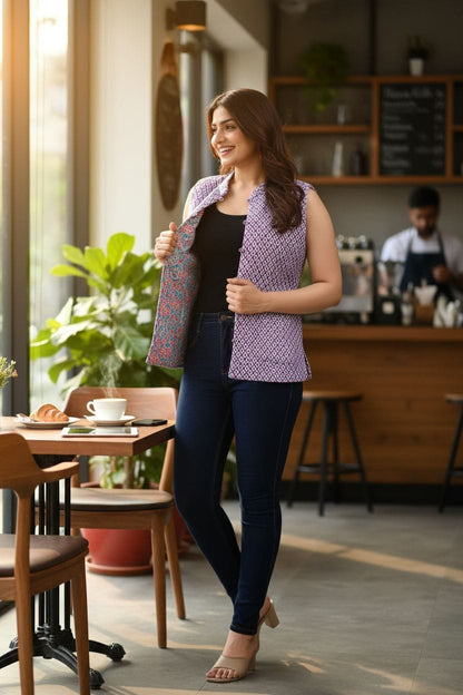 Jaipuri Quilted Reversible Cotton Jacket with Kapas Filling – 28 Inches