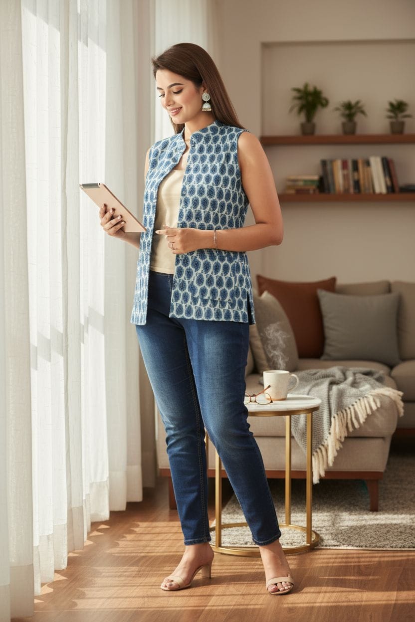 Jaipuri Quilted Reversible Cotton Jacket with Kapas Filling – 28 Inches