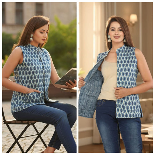 Jaipuri Quilted Reversible Cotton Jacket with Kapas Filling