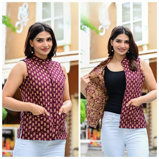 Jaipuri Quilted Reversible Cotton Jacket with Kapas Filling