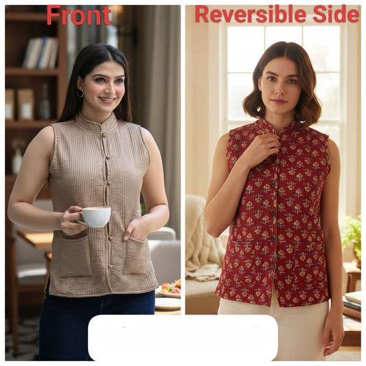 Jaipuri Quilted Reversible Cotton Jacket with Kapas Filling