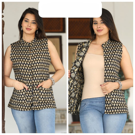 Jaipuri Quilted Reversible Cotton Jacket with Kapas Filling