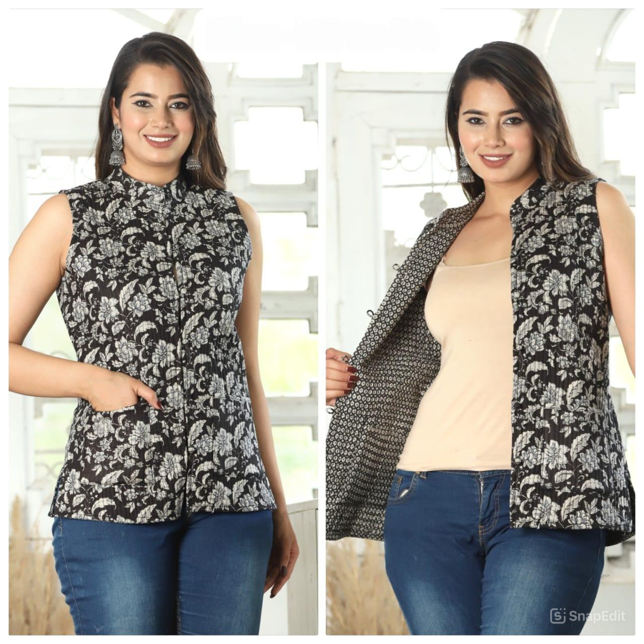 Jaipuri Quilted Reversible Cotton Jacket with Kapas Filling