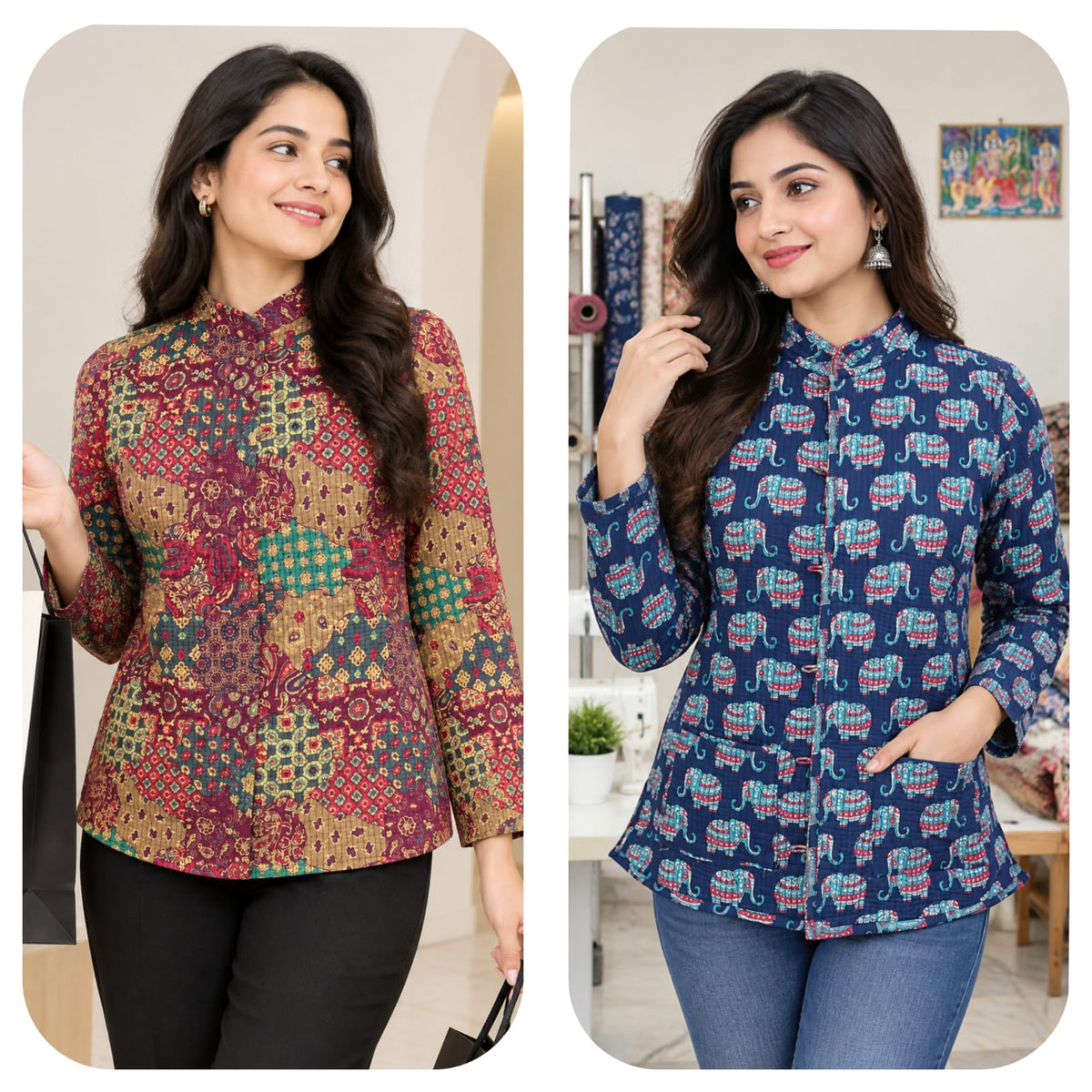 Jaipuri Quilted Reversible Cotton Jacket with Pockets