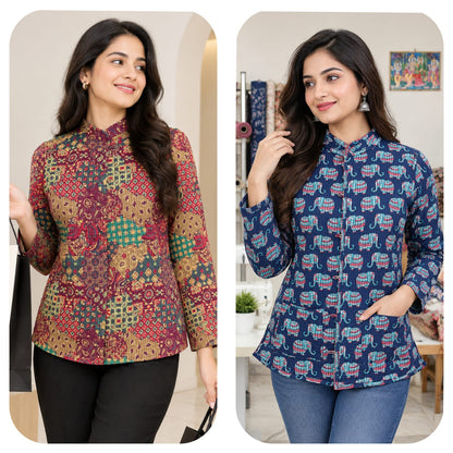 Jaipuri Quilted Reversible Cotton Jacket with Pockets
