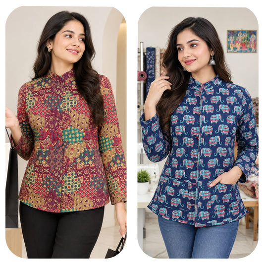 Jaipuri Quilted Reversible Cotton Jacket with Pockets