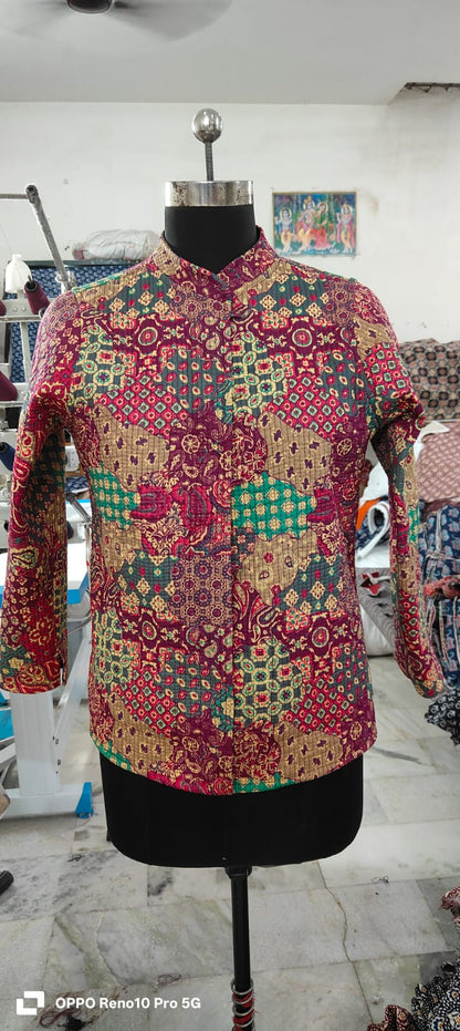 Jaipuri Quilted Reversible Cotton Jacket with Pockets
