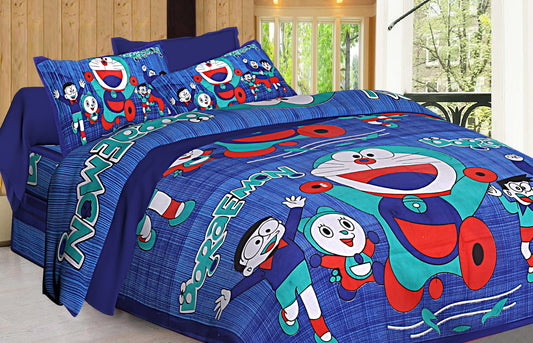 Jaipuri Screen Printed Cotton Double Bed Sheet with 2 Pillow Covers – 90x100 Size