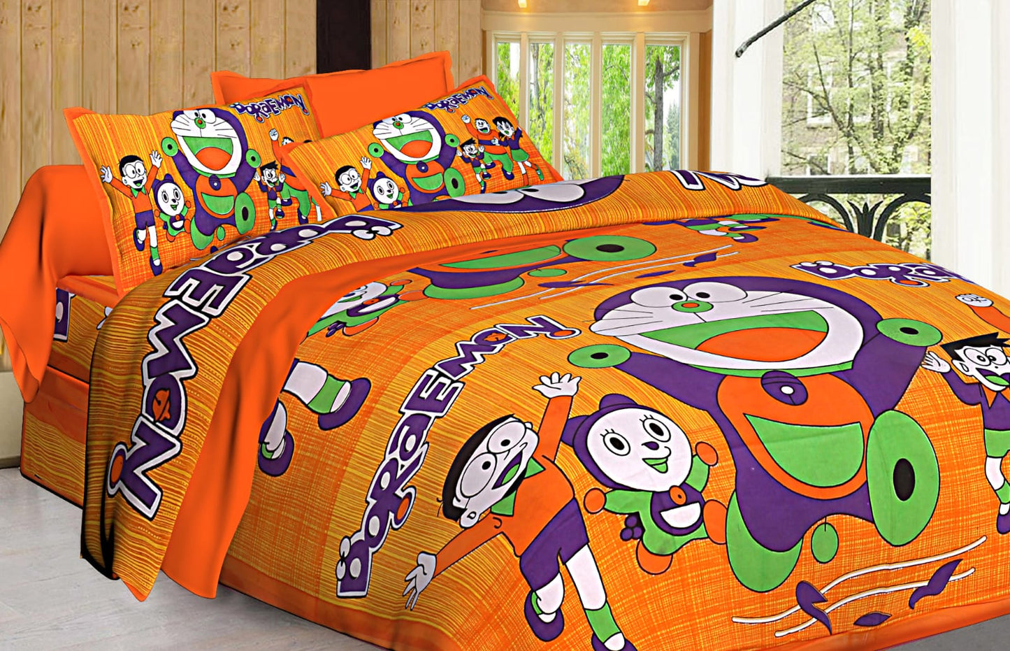 Jaipuri Screen Printed Cotton Double Bed Sheet with 2 Pillow Covers – 90x100 Size