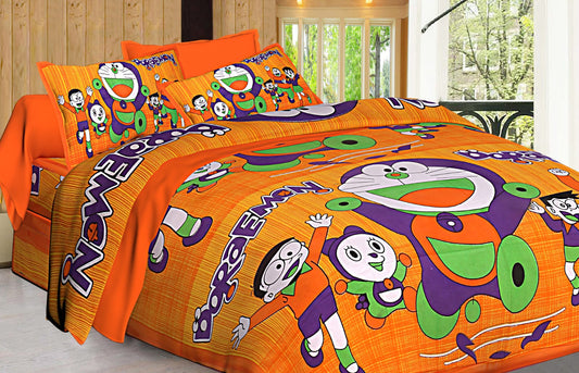 Jaipuri Screen Printed Cotton Double Bed Sheet with 2 Pillow Covers – 90x100 Size