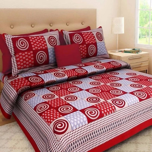Jaipuri Screen Printed Cotton Double Bed Sheet with 2 Pillow Covers – 90x100 Size