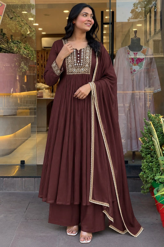 Jewel Tone Mul Chanderi Embroidered Flared Anarkali Suit Set