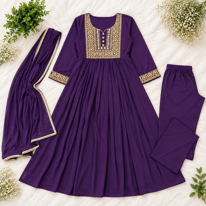 Jewel Tone Mul Chanderi Embroidered Flared Anarkali Suit Set