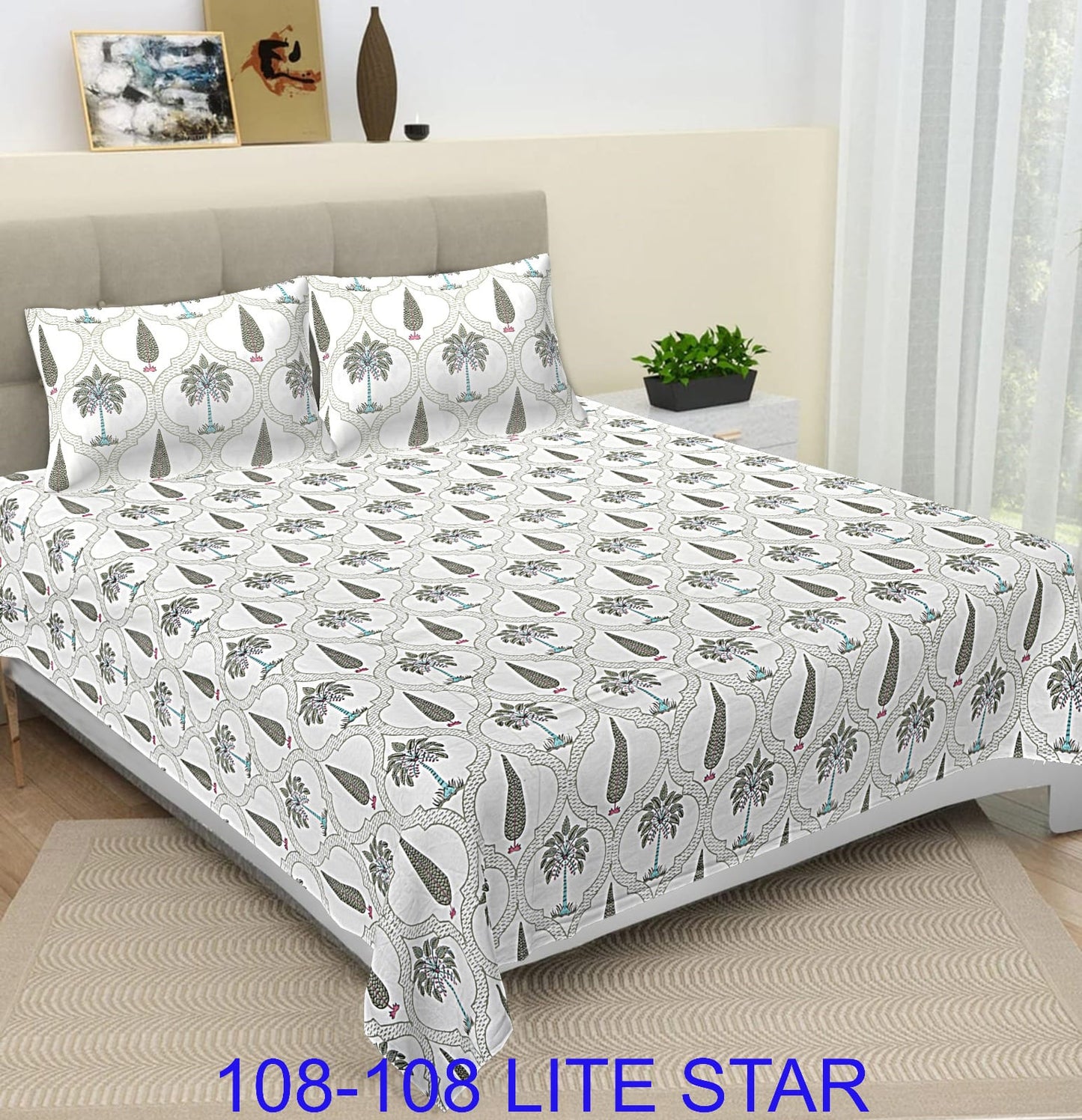 Jumbo 108x108 Cotton Autoloom Bedsheet with 2 Pillow Covers