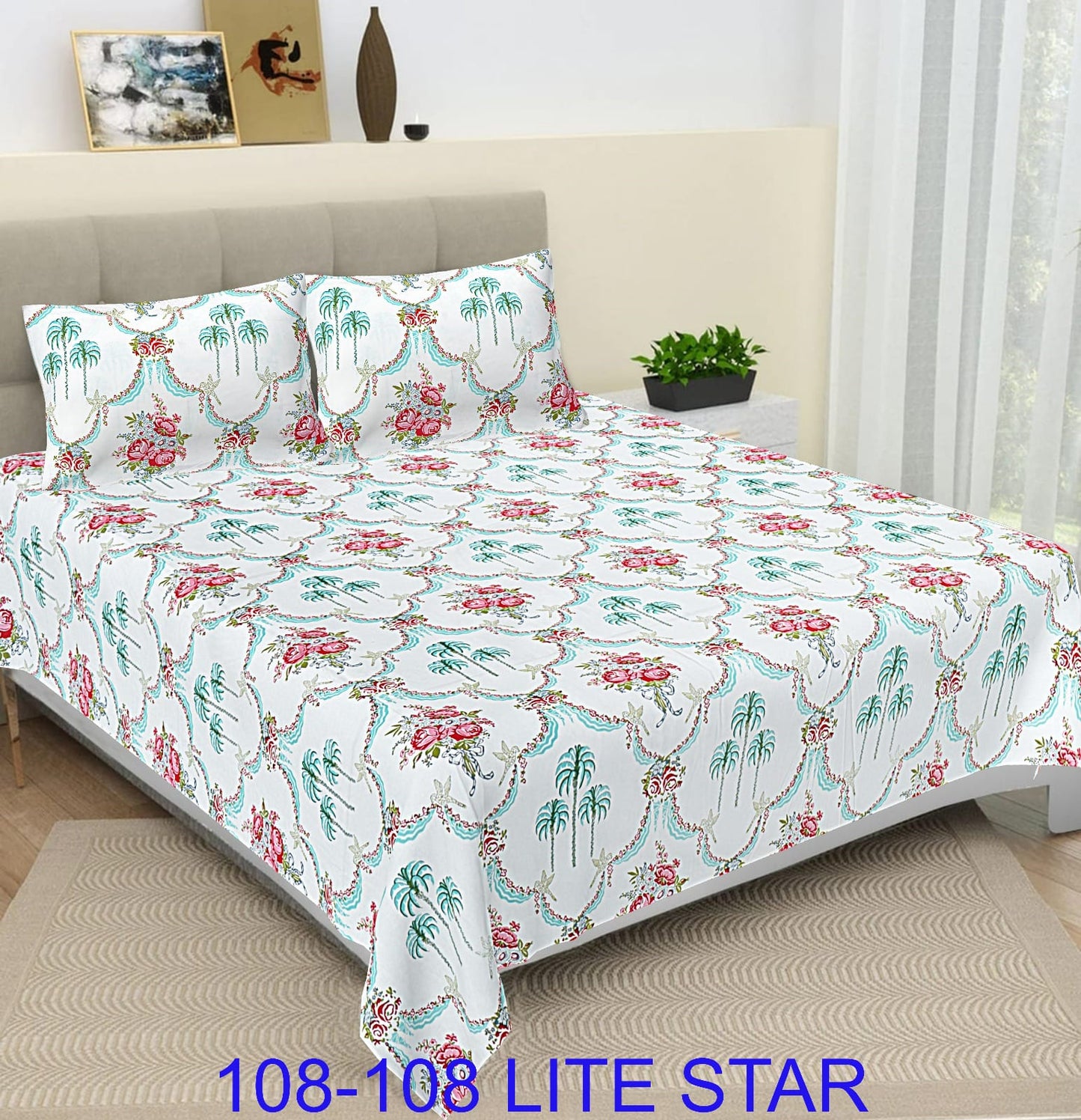 Jumbo 108x108 Cotton Autoloom Bedsheet with 2 Pillow Covers