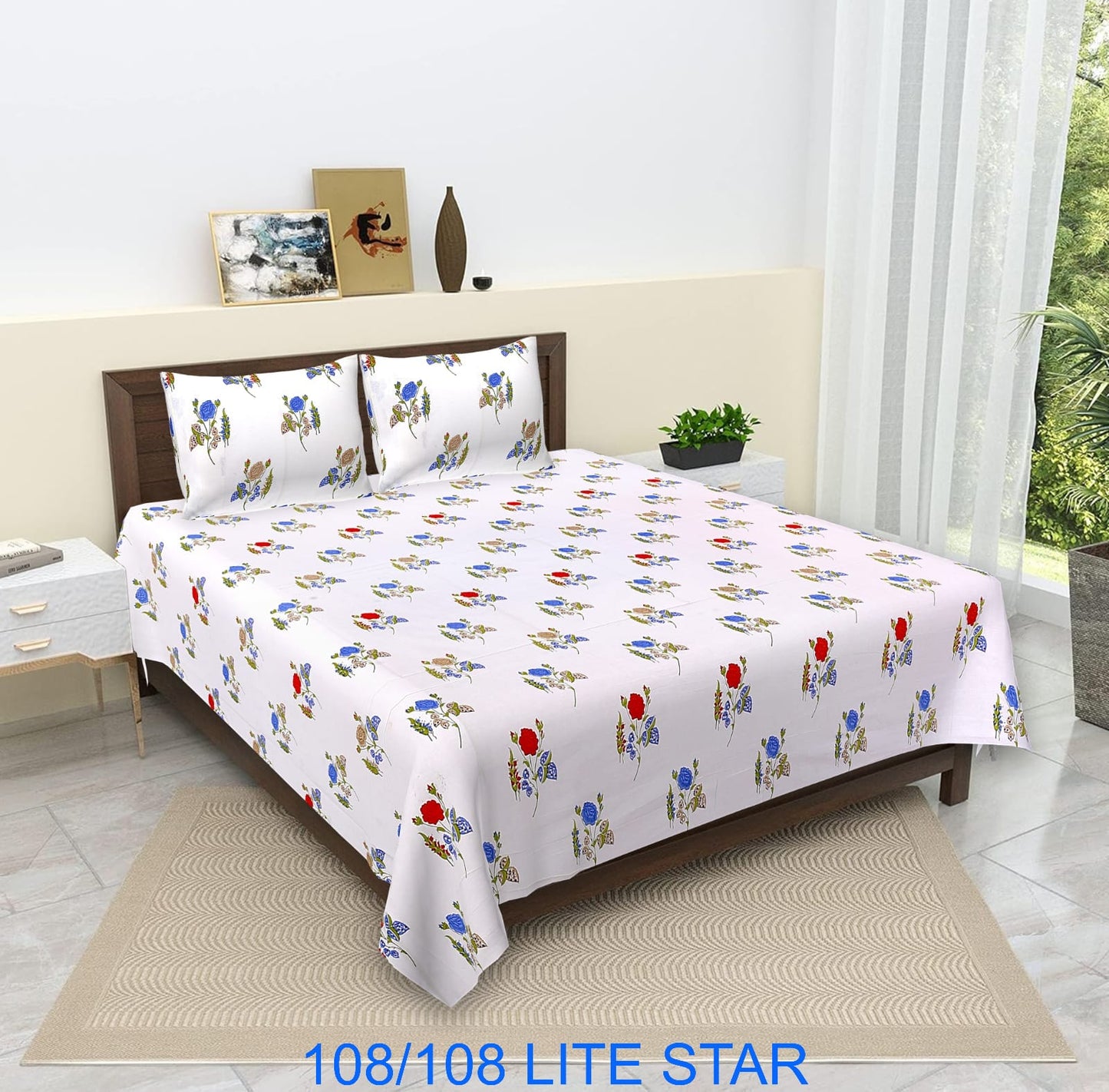 Jumbo 108x108 Cotton Autoloom Bedsheet with 2 Pillow Covers