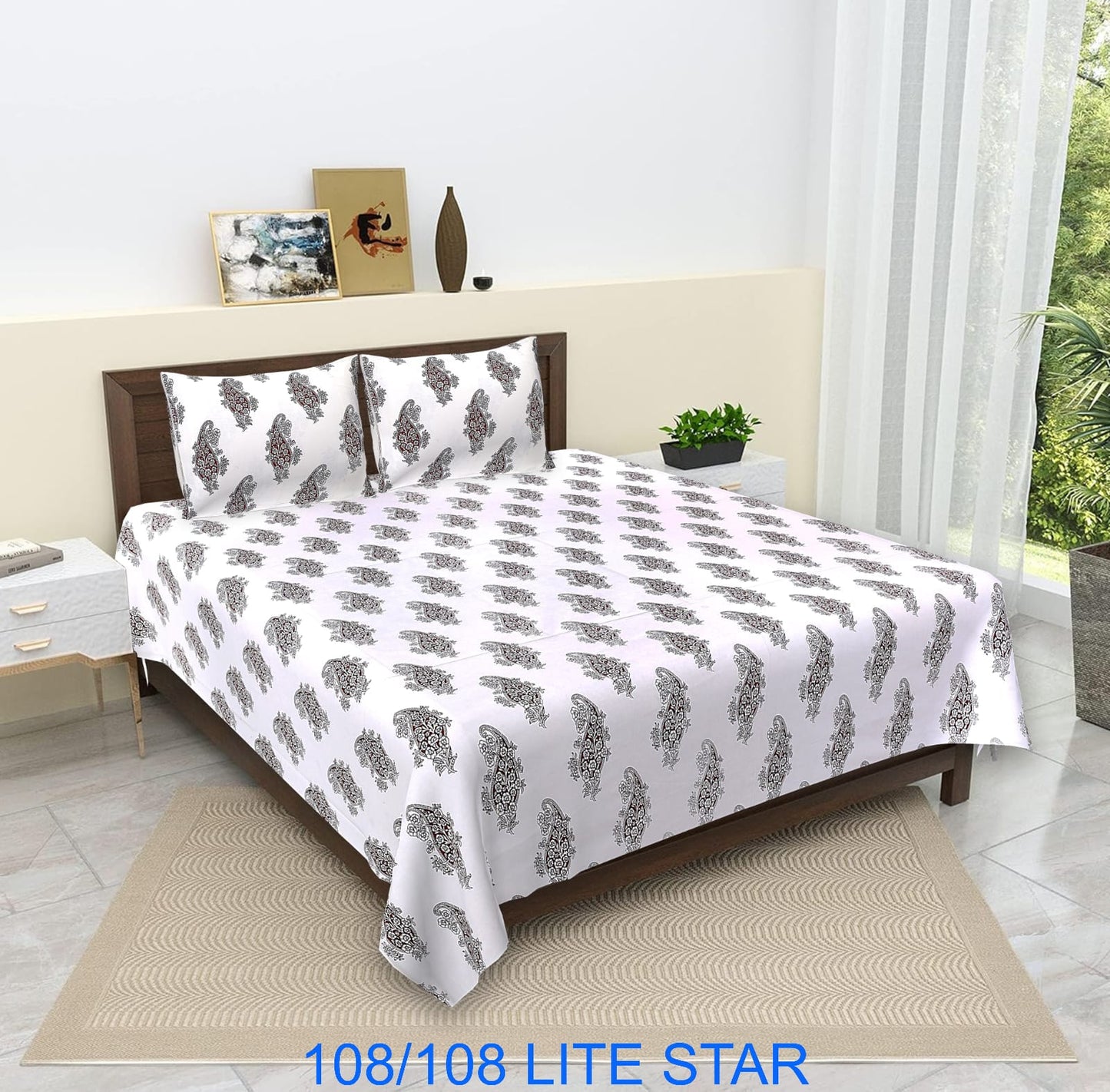 Jumbo 108x108 Cotton Autoloom Bedsheet with 2 Pillow Covers