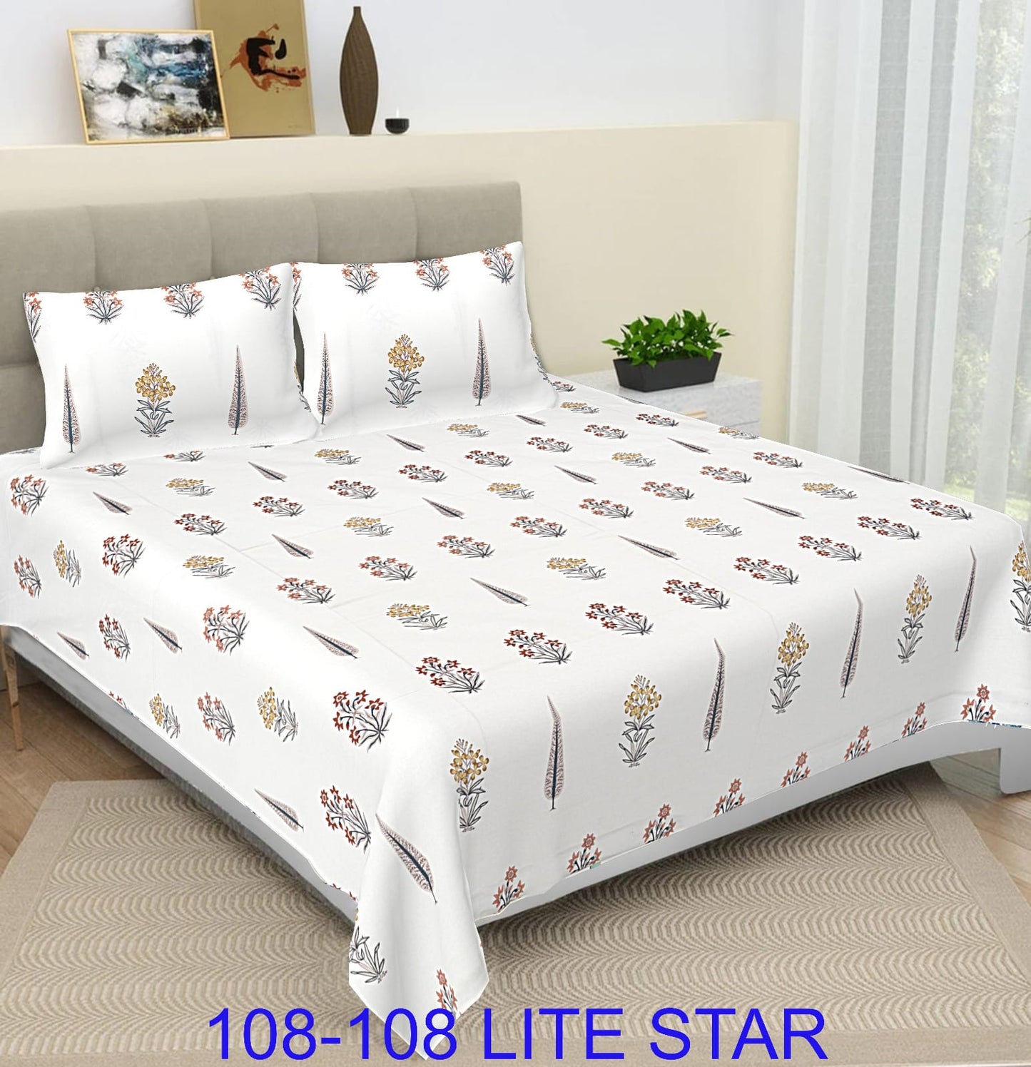 Jumbo 108x108 Cotton Autoloom Bedsheet with 2 Pillow Covers