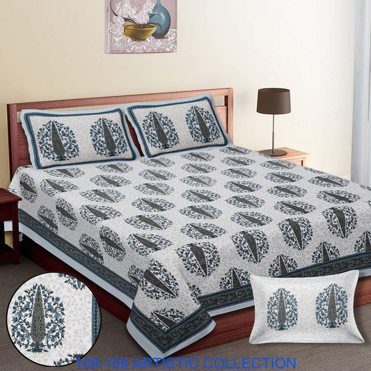 Jumbo Cotton Autoloom Bedsheet with 2 Zipper Pillow Covers – 108x108 Inches