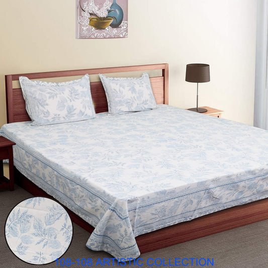 Jumbo Cotton Autoloom Bedsheet with 2 Zipper Pillow Covers – 108x108 Inches