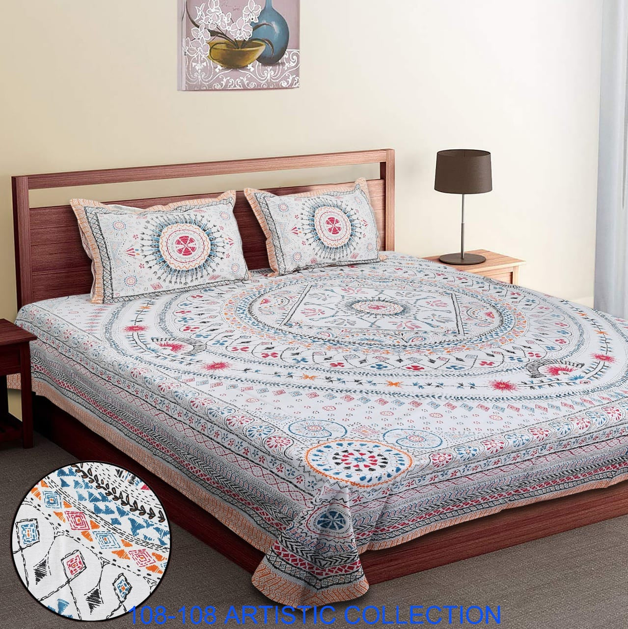 Jumbo Cotton Autoloom Bedsheet with 2 Zipper Pillow Covers – 108x108 Inches