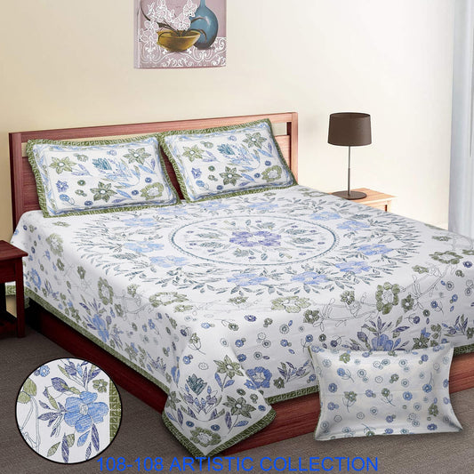 Jumbo Cotton Autoloom Bedsheet with 2 Zipper Pillow Covers – 108x108 Inches